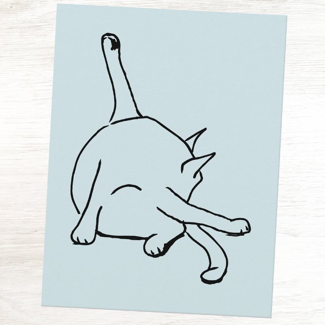 Carte Postale Humour de chat drôle (Fun cat humor line drawing postcard)