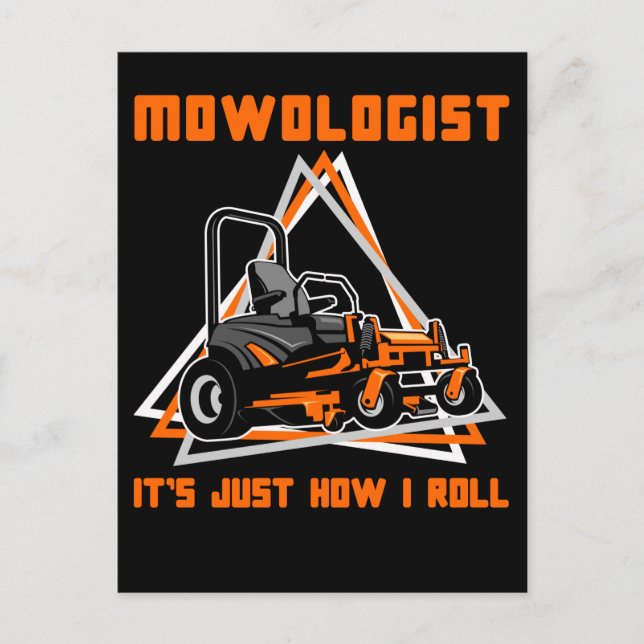 Carte Postale Humour de gardien de pelouse tondeuse (Devant)