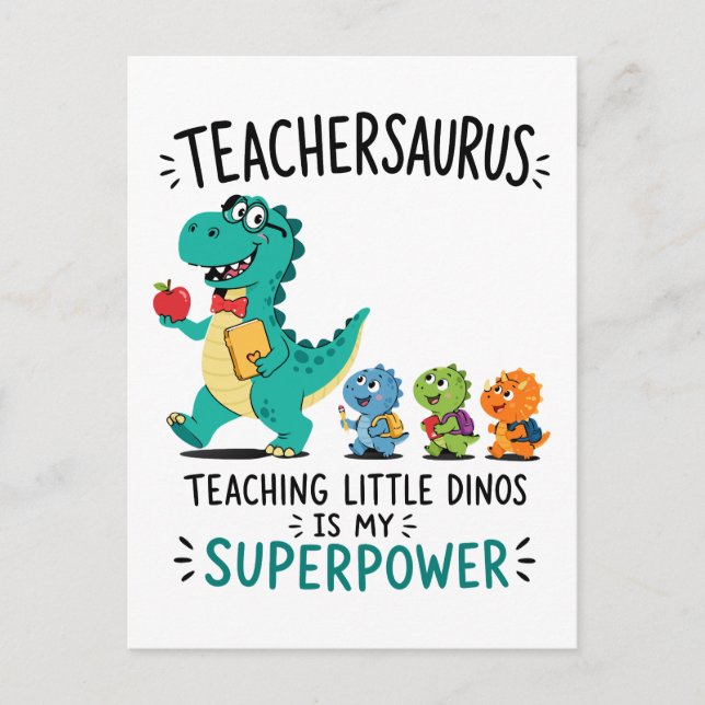 Carte Postale Humour de professeur Teachersaurus avec de petits  (Devant)