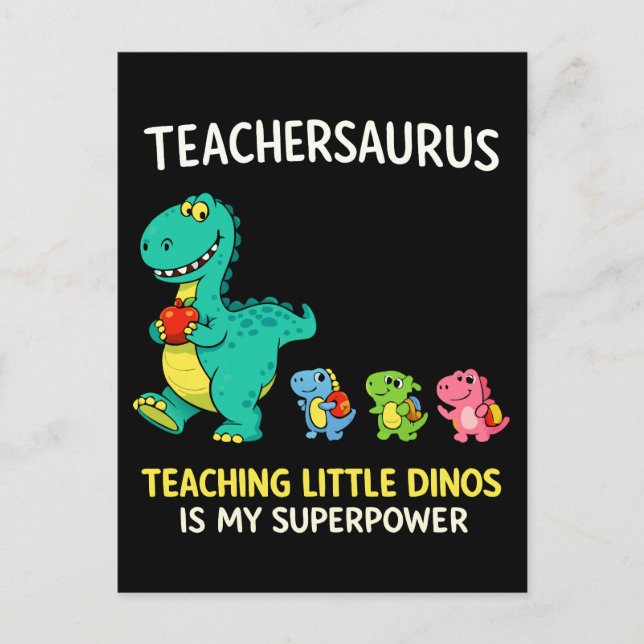 Carte Postale Humour de professeur Teachersaurus avec de petits  (Devant)