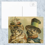 Carte Postale Humour vintage, Chats de mariée victorienne en Cas<br><div class="desc">Illustration vintage image d'humour drôle avec des chats de tabby victoriens en casquette. Un design mariage d'amour et de romance avec une mariée et mariée de chat. La mariée porte un élégant casquette à fleurs florales et le chat marié porte un chapeau haut de gamme élégant.</div>