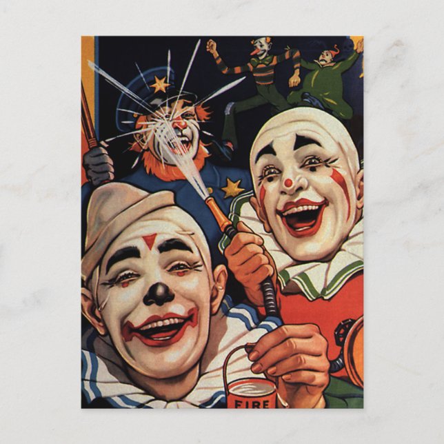 Carte Postale Humour vintage, Clowns de cirque riant et police (Devant)