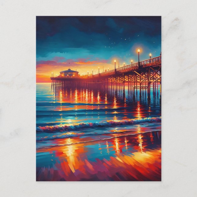 Carte Postale Huntington Beach Pier California Sunset Painting (Devant)