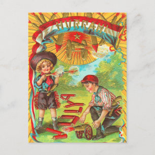 Carte Postale Hurrah 4 juillet feux d'artifice