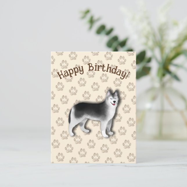 Carte Postale Husky Joyeux Anniversaire empreinte de chien Édita (Debout devant)