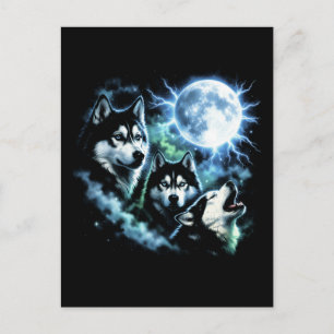 Carte Postale Husky Sibérien Hurlement à la Lune – Ciel Nocturne