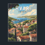 Carte Postale Hvar Croatia Travel Art Vintage<br><div class="desc">Conception de déplacement vectoriel rétro Hvar. Hvar,  une île croate de la mer Adriatique,  est plus connue comme station balnéaire. La ville portuaire de Hvar présente des murs datant du XIIIe siècle.</div>