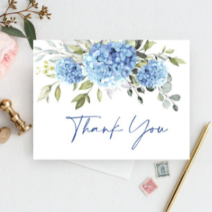 Carte Postale Hydrangea Bleu Élégant Fleur d'Eucalyptus Merci