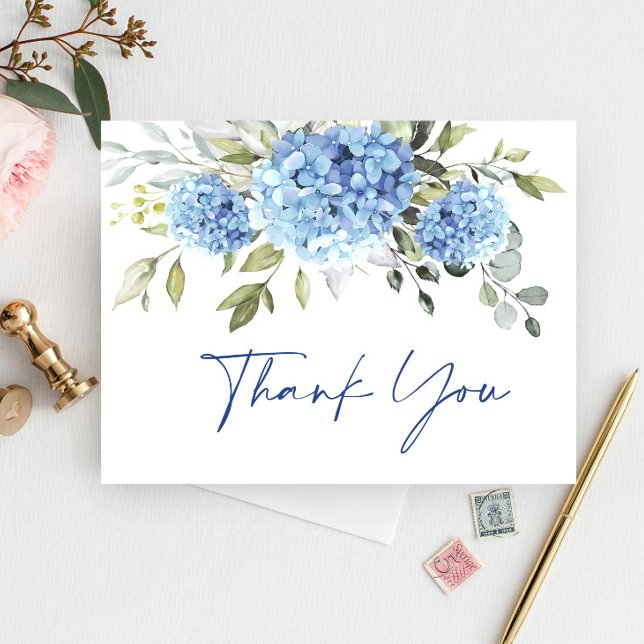 Carte Postale Hydrangea Bleu Élégant Fleur d'Eucalyptus Merci (Créateur téléchargé)