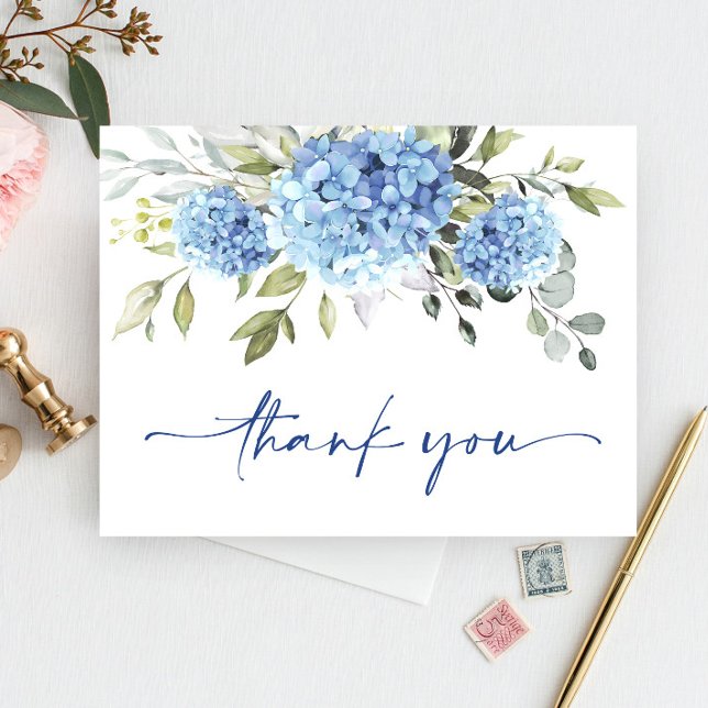 Carte Postale Hydrangea Bleu Élégant Fleur d'Eucalyptus Merci (Créateur téléchargé)