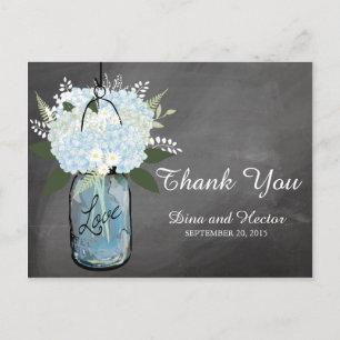 Carte Postale Hydrangea Blue Mason Jar Chalkboard   MERCI