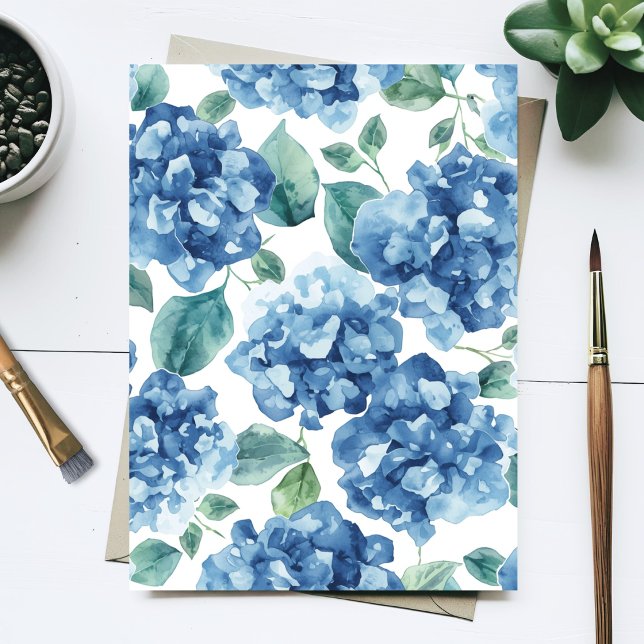 Carte Postale Hydrangea Blues | Fleurs à motif de fleurs aquarel (Créateur téléchargé)