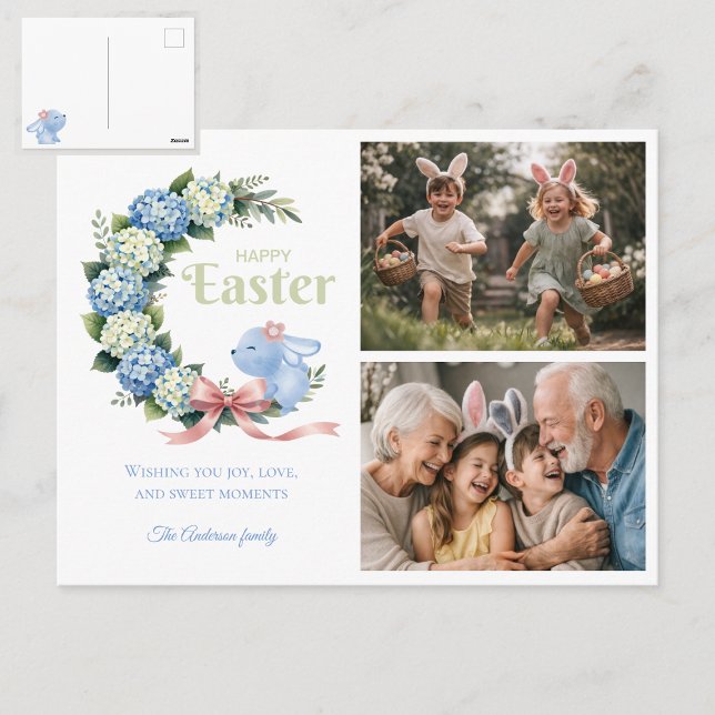 Carte Postale Hydrangea de Pâques à l'aquarelle Lapin Mignon 2 P (Créateur téléchargé)