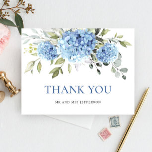 Carte Postale Hydrangea Eucalyptus Fleur Bleue Élégante Merci