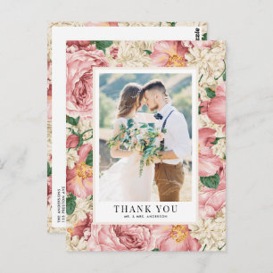 Carte Postale Hydrangea vintage et Merci Mariage Rose