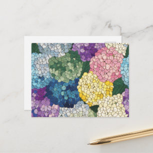 Carte Postale Hydrangeas Pastel Floral Aspect Verre Teinté Faux