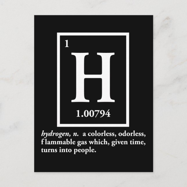 Carte Postale hydrogène - un gaz qui se transforme en humain (Devant)