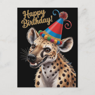 Carte Postale Hyena tachetée portant un casquette d'anniversaire