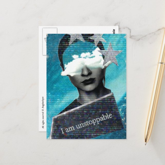 Carte Postale I am Unstoppable Mixed Media Collage (Devant/Arrière en situation)