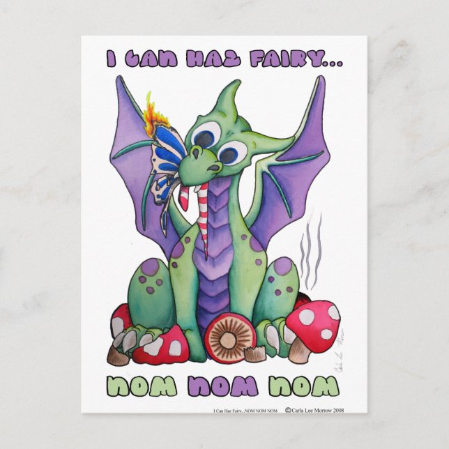 Carte Postale I Can Haz Fairy NOM NOM NOM mignon bébé dragon (Devant)