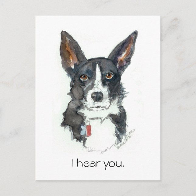 Carte Postale “I HEAR YOU!" Big Ears Dog painting postcard (Devant)