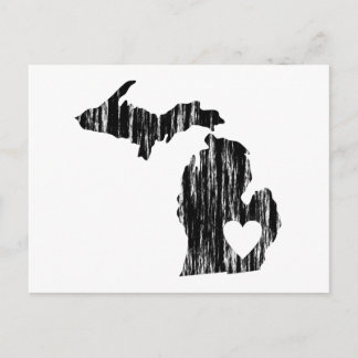 Carte Postale I Heart Michigan Grunge Worn Outline State Love
