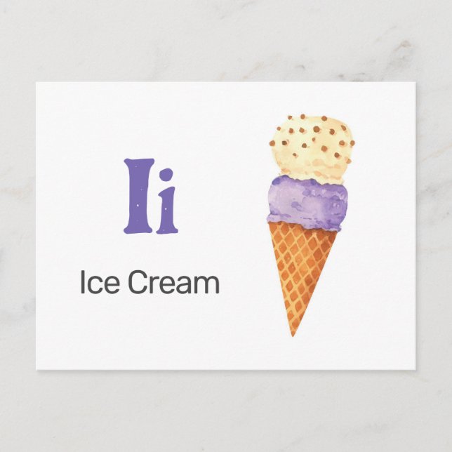 Carte Postale I is for Ice Cream - Alphabet Flash Card (Devant)