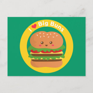 Carte Postale I Love Big Buns, Kawaii Big Burger