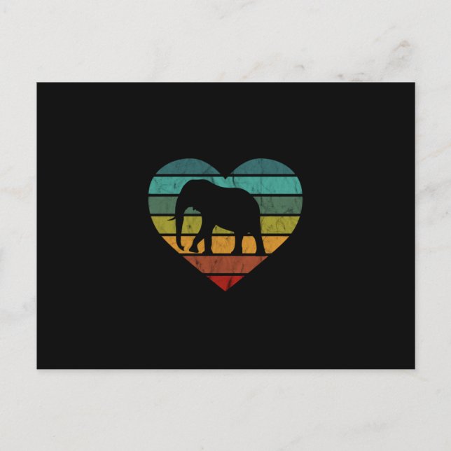 Carte Postale I Love Elephants Coeur rétro (Devant)