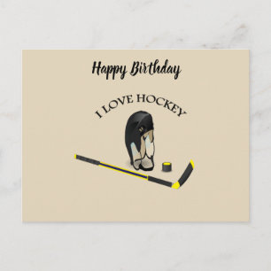 Carte Postale I Love hockey conception personnalisée avec bâton 