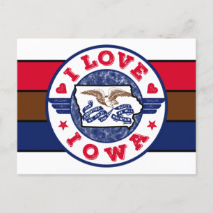 Carte Postale I Love Iowa Retro Stripes State Map and Flag