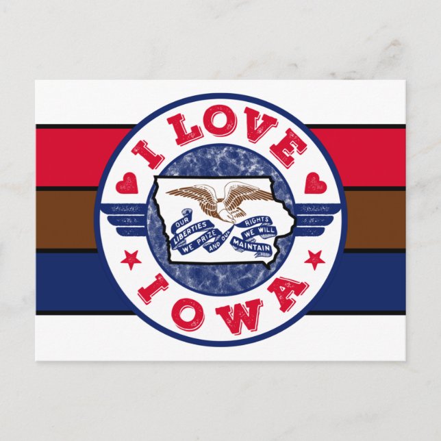 Carte Postale I Love Iowa Retro Stripes State Map and Flag (Devant)