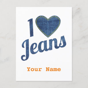 Carte Postale I love jeans vintage fashion design with seam hear