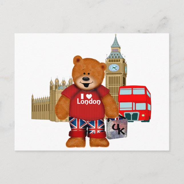 Carte Postale I Love London - Teddy Bear (Devant)