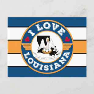 Carte Postale I Love Louisiana Retro Stripes State Flag and Map