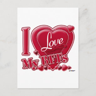 Carte Postale I Love My BFFs rouge - coeur