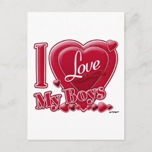 Carte Postale I Love My Boys rouge - coeur