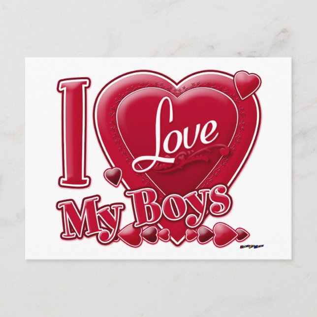 Carte Postale I Love My Boys rouge - coeur (Devant)