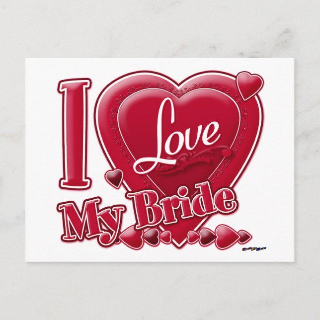 Carte Postale I Love My Bride rouge - coeur (Devant)