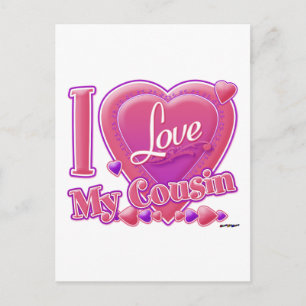 Carte Postale I Love My Cousin rose/violet - coeur