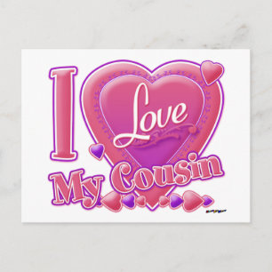 Carte Postale I Love My Cousin rose/violet - coeur