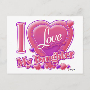 Carte Postale I Love My Daughter rose/violet - coeur