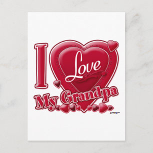 Carte Postale I Love My Grand-pa rouge - coeur