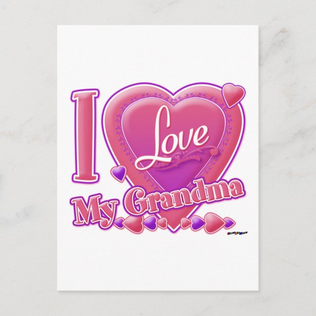 Carte Postale I Love My Grandma rose/violet - coeur (Devant)