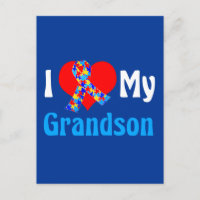 I Love My Grandson Autism Grand-Parent Bleu Ruban