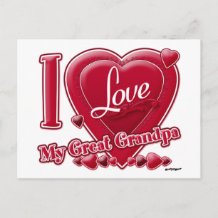 Carte Postale I Love My Great Grand-pa rouge - coeur