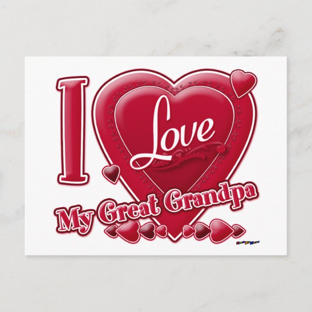 Carte Postale I Love My Great Grand-pa rouge - coeur (Devant)
