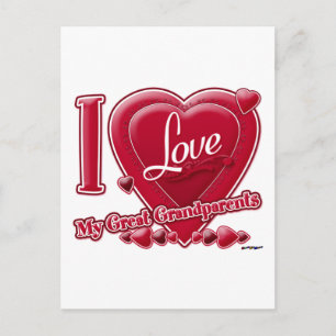 Carte Postale I Love My Great Grand-parents rouge - coeur