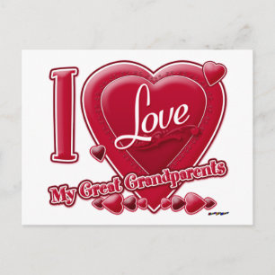 Carte Postale I Love My Great Grand-parents rouge - coeur