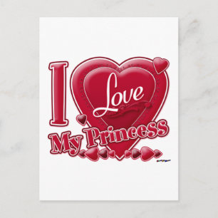Carte Postale I Love My Princess rouge - coeur